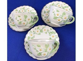 Vintage Italian Pottery - Three Cups & Three Saucers - Charming Daisy Motif - Likely By Mottahedeh