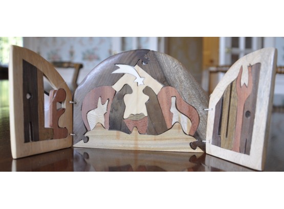 Handmade Wooden Nativity Puzzle - Signed 'Serv - Made In Argentina'