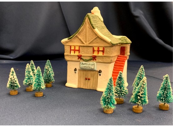 Vintage - Lighted Porcelain House With Trees