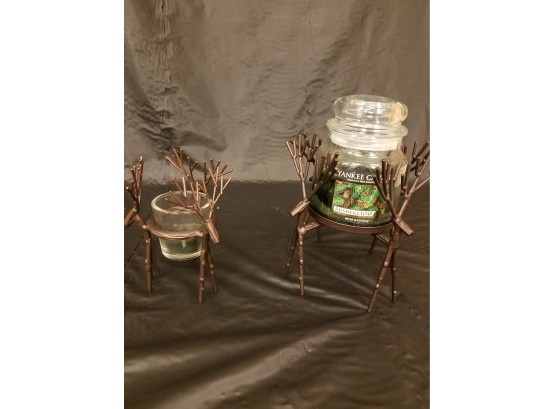 Charming Metal Reindeer Candle Holders With Green Candles