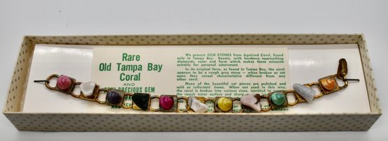 Rare Old Tampa Bay Coral And Semi Precious Gems Bracelet New In Box #777