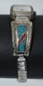 Vintage Turquoise And Coral Inlay Rectangular Stretch Watch #756