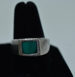 Malachite Sterling Mexico Inlaid Stone Ring Size 10 #502