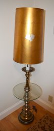 Mid Century Double Pull Brass And Glass Floor Lamp With Custom Shade