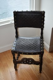 Hand Carved Embossed Leather And Grommet Medieval Gothic Chair