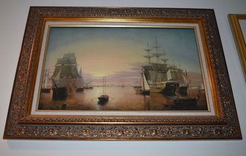 Fitz Harvey Lane Boston Harbor Replica Oil On Canvas