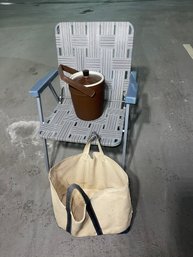 Chair, Ice Bucket And Canvas Bag Lot