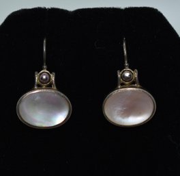 Sterling Pink Stone With Black Pearl Earrings #506