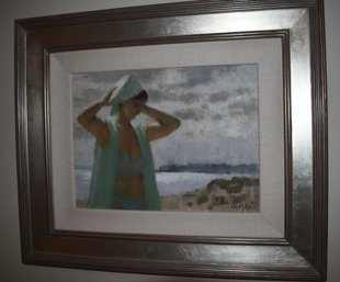 Woman On A Beach Oil By Famous Artist George Augusta