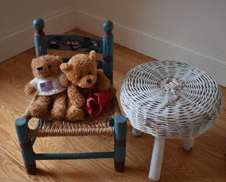 Vintage Childs Chair Stool And Bears
