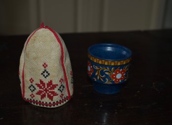 Small Porcelain Cup With  Woven Cover