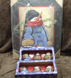 Peace On Earth- Snowman With Halo Pictures- W/6 Snowman LED Ornaments (lot#1)