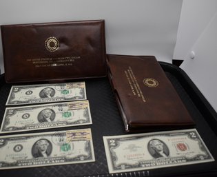 $2 Bills (3) With Initial Release Stamp And (2) Books With Authenticity Stamp 1 Without Stamp Or Book