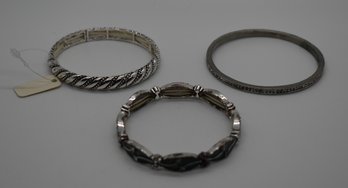 Silver Toned Bracelets 2 Stretch 1 Bangle  #618