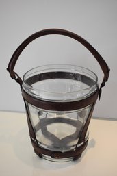 Glass And Leather Strap Ice Bucket Wine Cooler