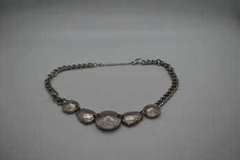 Silver Colored Chain And Clear Stone Necklace #568