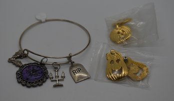 Halloween Jewelry Lot Bracelet And 2 Pairs Pumpkin Earrings #569