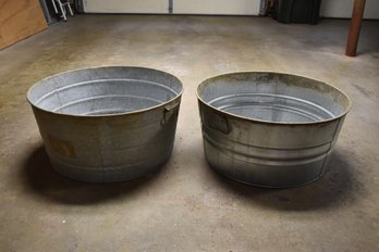 Pair Of Galvanized Metal Wash Tubs 2'