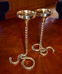 Pair Of West End Gold Rope Nautical Candle Sticks