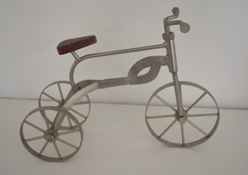 Hand Made Steel Metal Tricycle With Wood Seat Doll Size Rustic