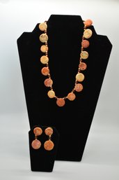 Burnt Orange Necklace And Earring Set #628