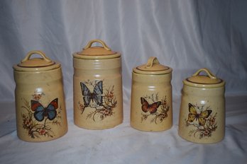 Treasure Craft Yellow Butterfly Ceramic MCM Canister Set 8 Pieces Lot #434