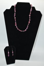 Purple Pearl Necklace And Earring Set #573