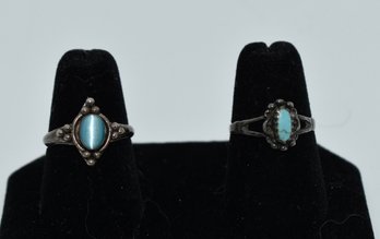 Pair Of Sterling Rings One Possibly Native American Turquoise #719
