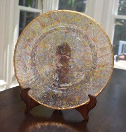 Shimmering Glass Plate With Gold Rim And Stand