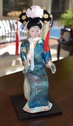 Japanese Geisha Doll In Blue Kimono Dress