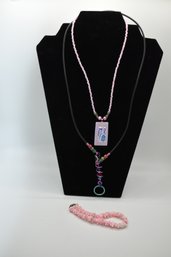 Pink Jewelry Lot Necklaces And Bracelets #657