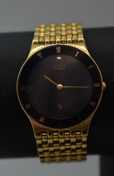 Vintage Citizen Quartz Unisex Gold And Black Watch #753