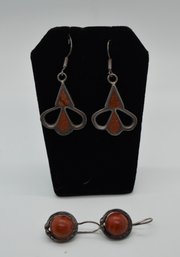 Sterling Orange Stone Earrings 2 Pair #723
