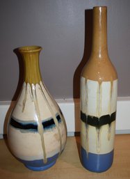 Tall Decorative Blue And Cream Vase Pair