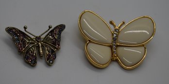 Vintage Liz Claiborne Enamel Rhinestone Brooch And Gold Butterfly Pin #583