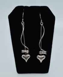 Beautiful Sterling Dangling Heart Earrings #725