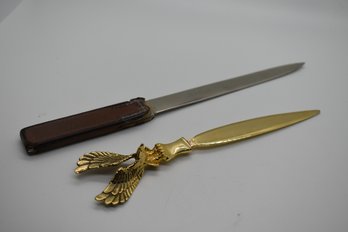 Letter Openers Gold Colored Eagle And Leather Handled
