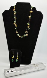 Beaded Floral Necklace And Earrings Set #780