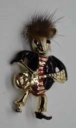 Vintage BJ Black Enamel Gold Tone Animal Guitar Brooch #587
