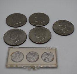 Eisenhower Dollars (3) Bicentennial Eisenhower Dollars (2) And Steel Pennies (3)