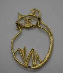 Vintage Brooch Cat Abstract Modernist Wire Gold Tone #589