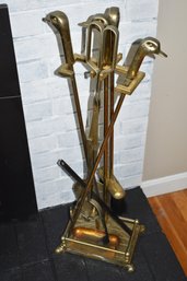 Duck Head Brass Fireplace Tools And Stand