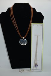 36' 925 Sterling Silver Drop Chain Necklace And Monet Silver Colored Pendant Corded Necklace