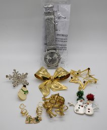 Holiday Pin Brooch, Earrings And Watch Lot