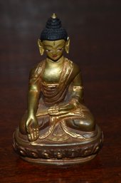 Vintage Meditating Metal Gold Colored Handpainted Buddha