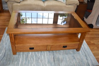 Glass Top Wooden Coffee Table With 4 Drawers
