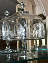 Vintage Etched Glass Cake Stand And Dome