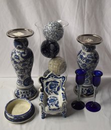 Blue And White Home Decor Candle Stands