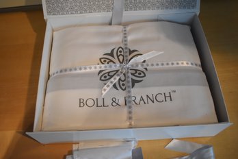 Boll & Branch White/navy Banded California King Sheets New In Box Missing Pillowcases