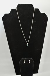 Beautiful Sterling Silver Chain And Rainbow Tourmaline Necklace With Earring Set #795